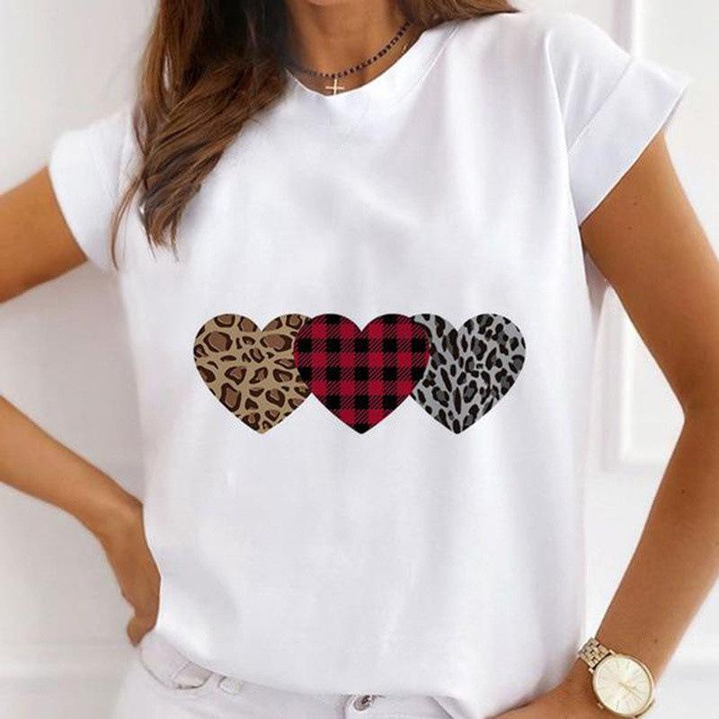 Summer Floral Girl Printed Base Shirt Cute Cartoon Round Neck Plus Size Pure Cotton Short Sleeved Top T-Shirts Women’s