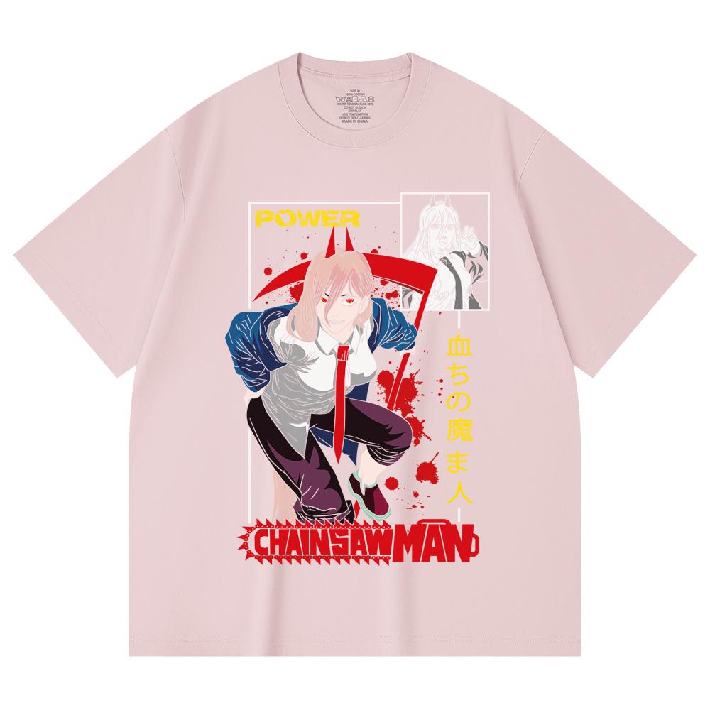 230 Gsm 100% Cotton Chainsaw Man V40 Power Print Unisex Heavy Cotton T Shirt