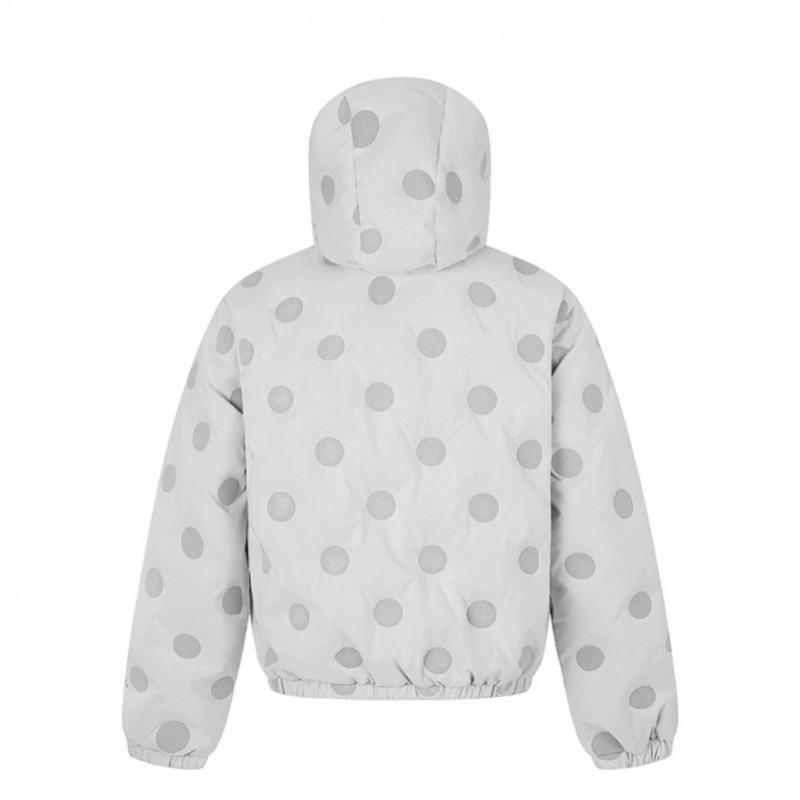 Retro Polka Dot Hooded Down Jacket Unisex Winter Loose Warm Thick Casual Outerwear