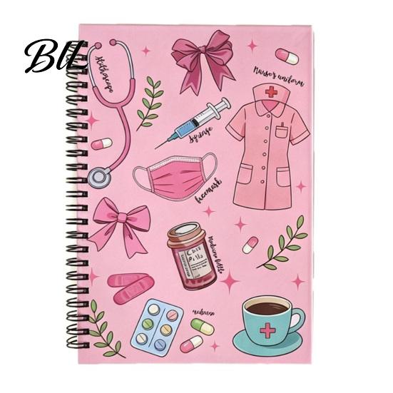 Healthcare Practitioner Journal Medical Themed Coil Notebook, Double Cover Design Thick Ink-proof Paper Cute Hospital Stationery Notepad, Spiral Bound