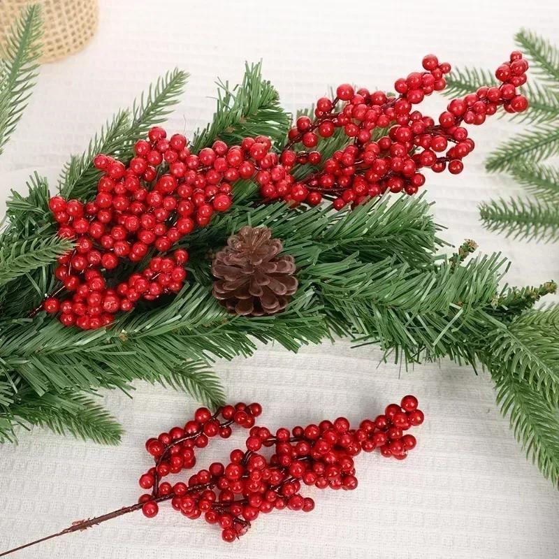10pcs Christmas Artificial Berries Branches Decor Fake Flowers Plant for Xmas Tree DIY Holiday Wreath Craft Home Party Ornament
