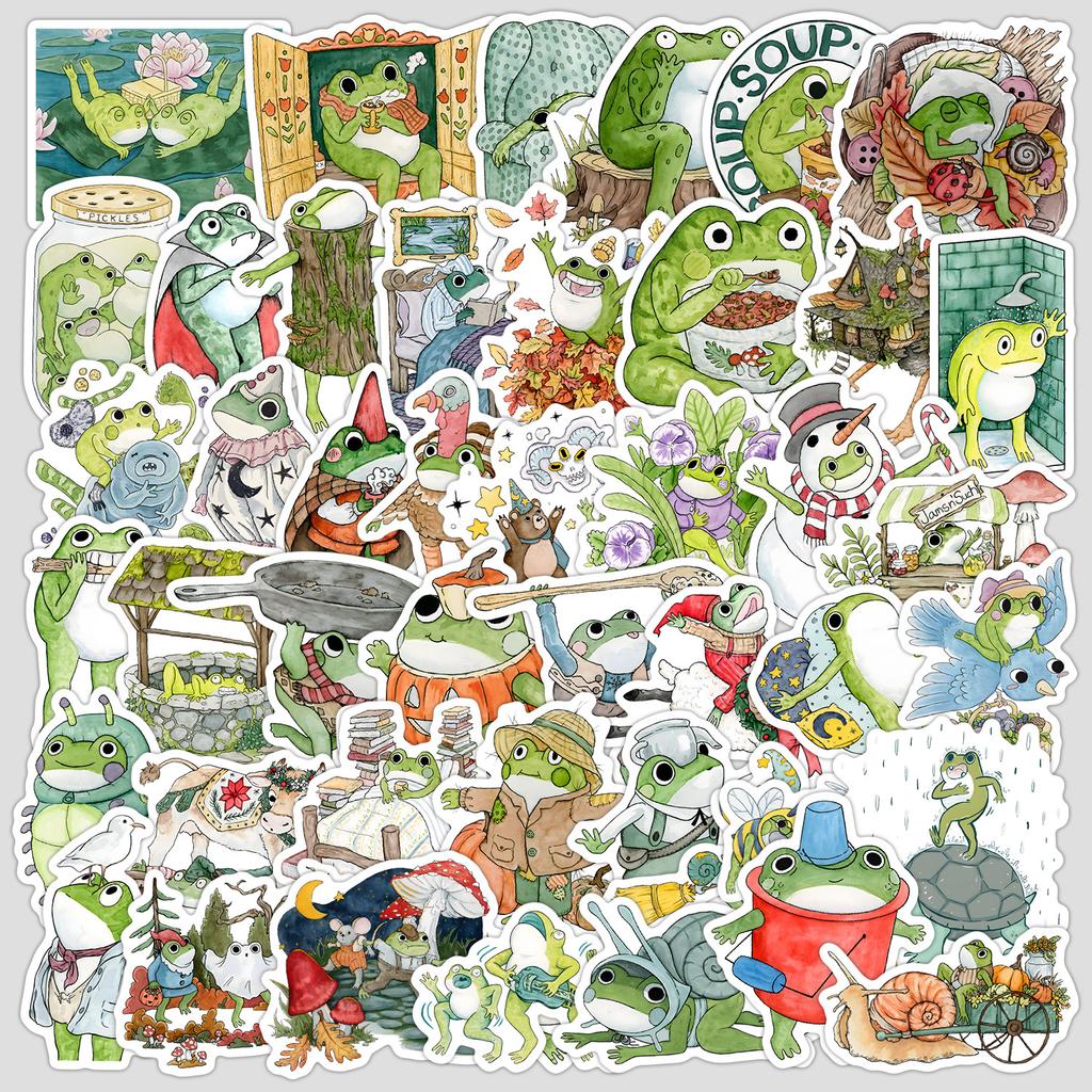 50 Мультяшных Наклеек-Дудлов с Лягушками Креативные Милые Наклейки с Лягушками Наклейки для Украшения Мобильного Телефона, Компьютера, Водонепроницаемые
