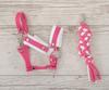 Hobby Horse Set: A3 Halter with White Fur + Rope Lead - White and Dark Pink