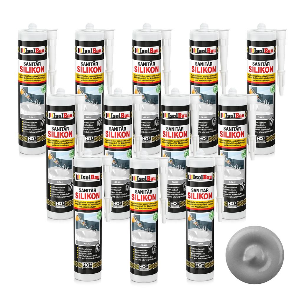 IsolBau Sanitary Silicone Gray Sanitär Silikon 12 x 300ml