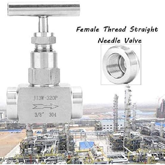 Straight Needle Valve, 3/8 Inch, 304 Stainless Steel BSPP Female Thread High Pressure Needle Control Valve, for Water Gas Oil Fuel (3/8inch)