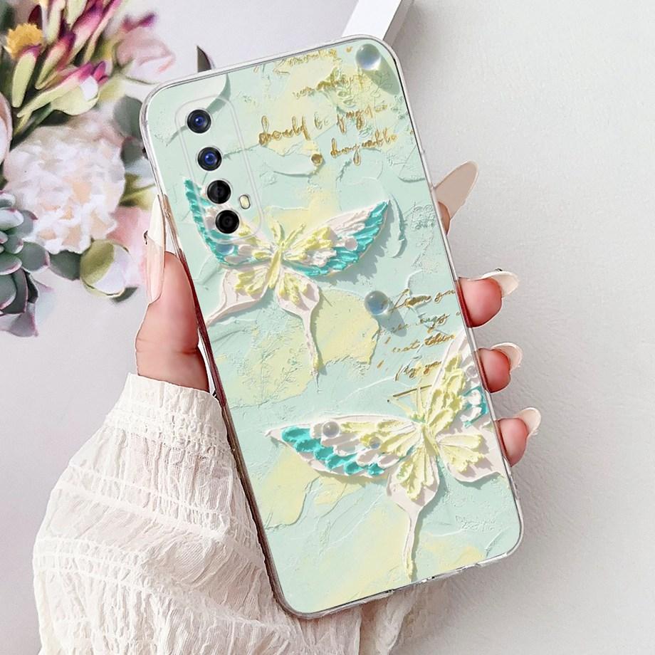 Для Realme 7 Global RMX2155 / Realme 6 6Pro RMX2001 RMX2061 Чехол Прозрачный Мягкий ТПУ Покрытие Цветы Милый Мультяшный Дракон Funda
