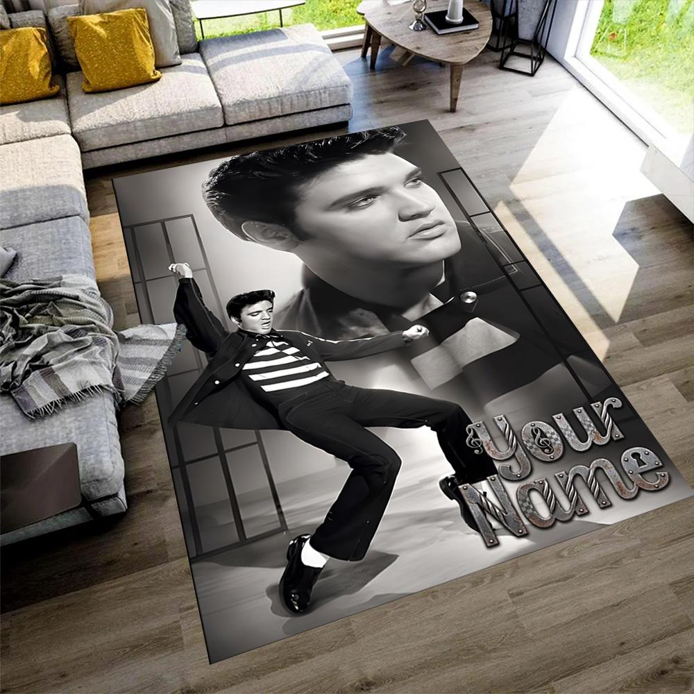 Elvis Presley Personalized Text Floor Rug Office Rug Design for Game Room Balcony Foyer Entryway Anti-slip Rug Decorate Offices Gift for Festivals