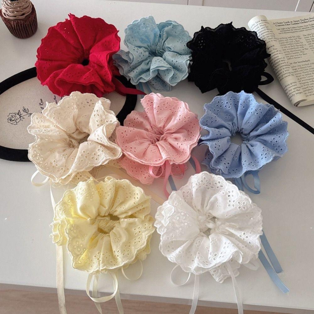 Flower Shape Ballet Style Lace Scrunchies Hair Tie Cloth Embroidery Large Hair Scrunchies Heart Ponytail Holder