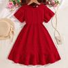Girls Dress 8-12 Summer Children's Clothing Red Short Sleeve Dresses for Kids Clothes