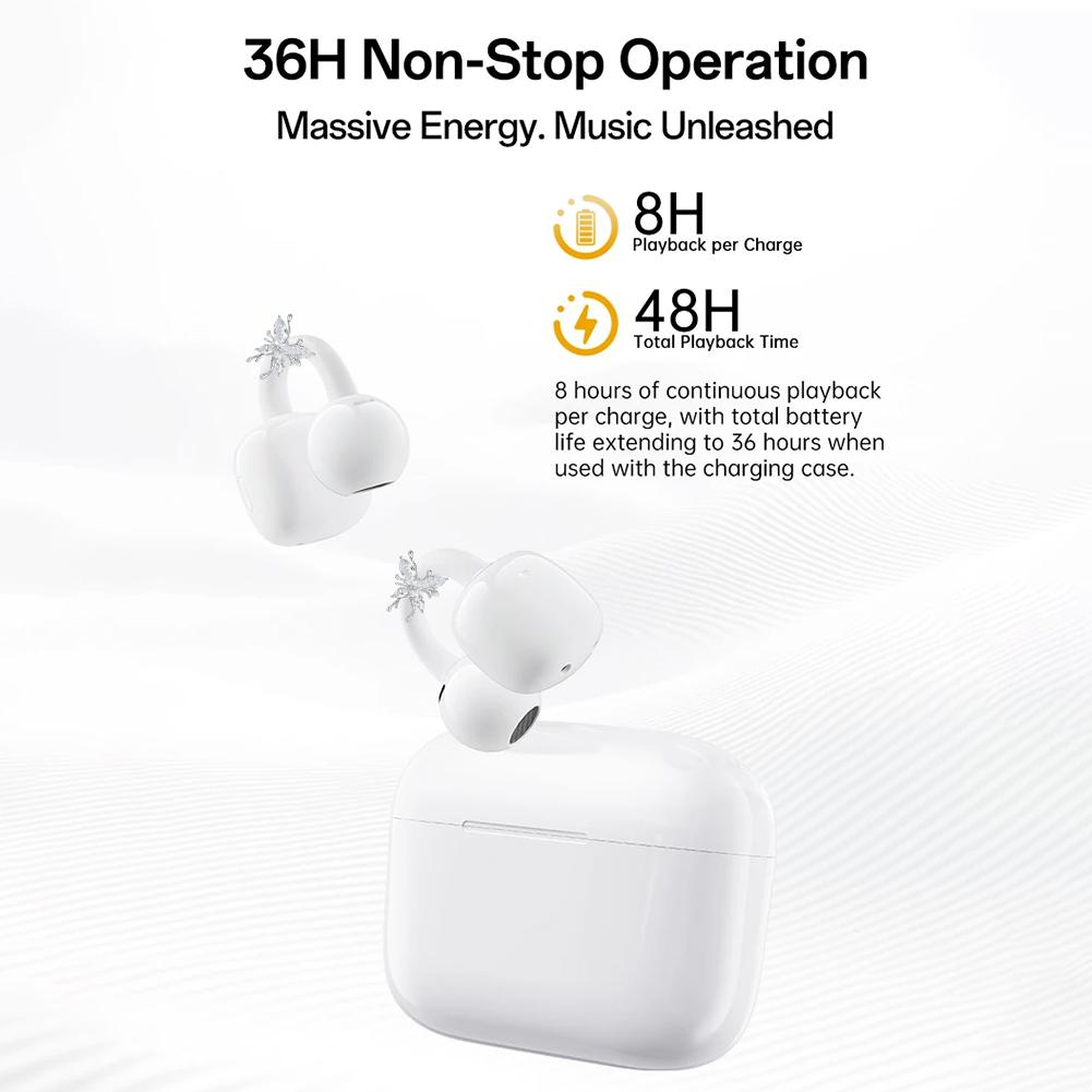 Clip-on Earbuds Wireless Bluetooth 6.0 Open Ear Headphones with Detachable Butterfly Earrings, For Sports, Fitness, and Workouts