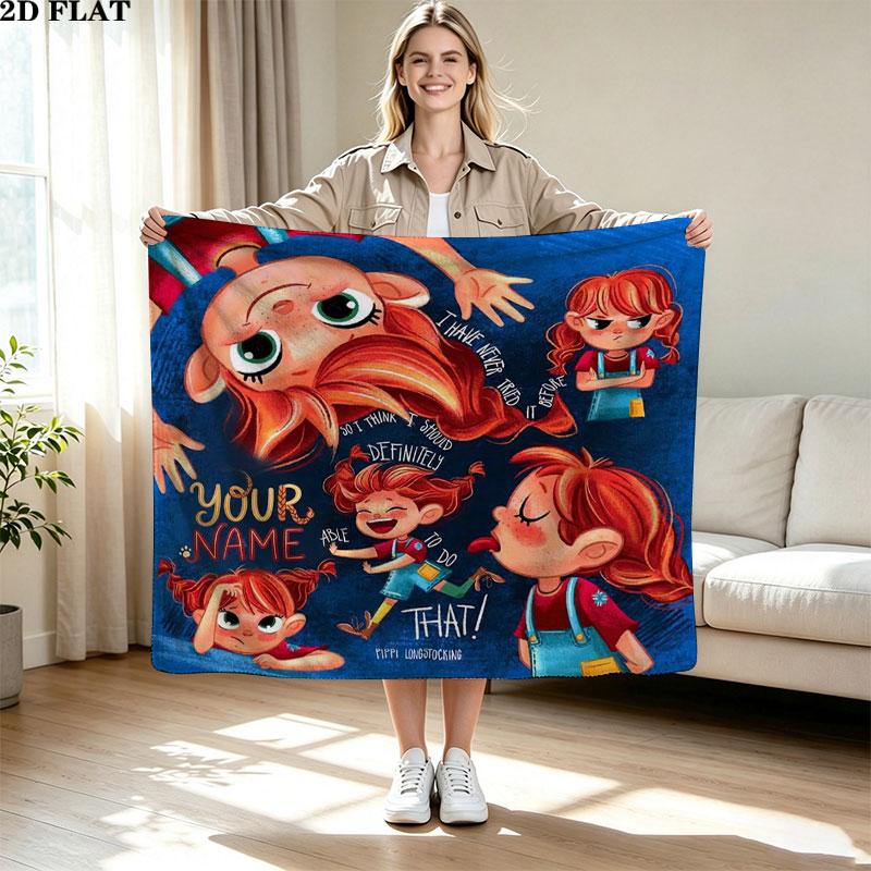 1PC Pippi Longstocking Custom Name Patterned Flannel Blanket Suitable For All Seasons for Home Decor Warmth and Comfort Gifts Holiday Present