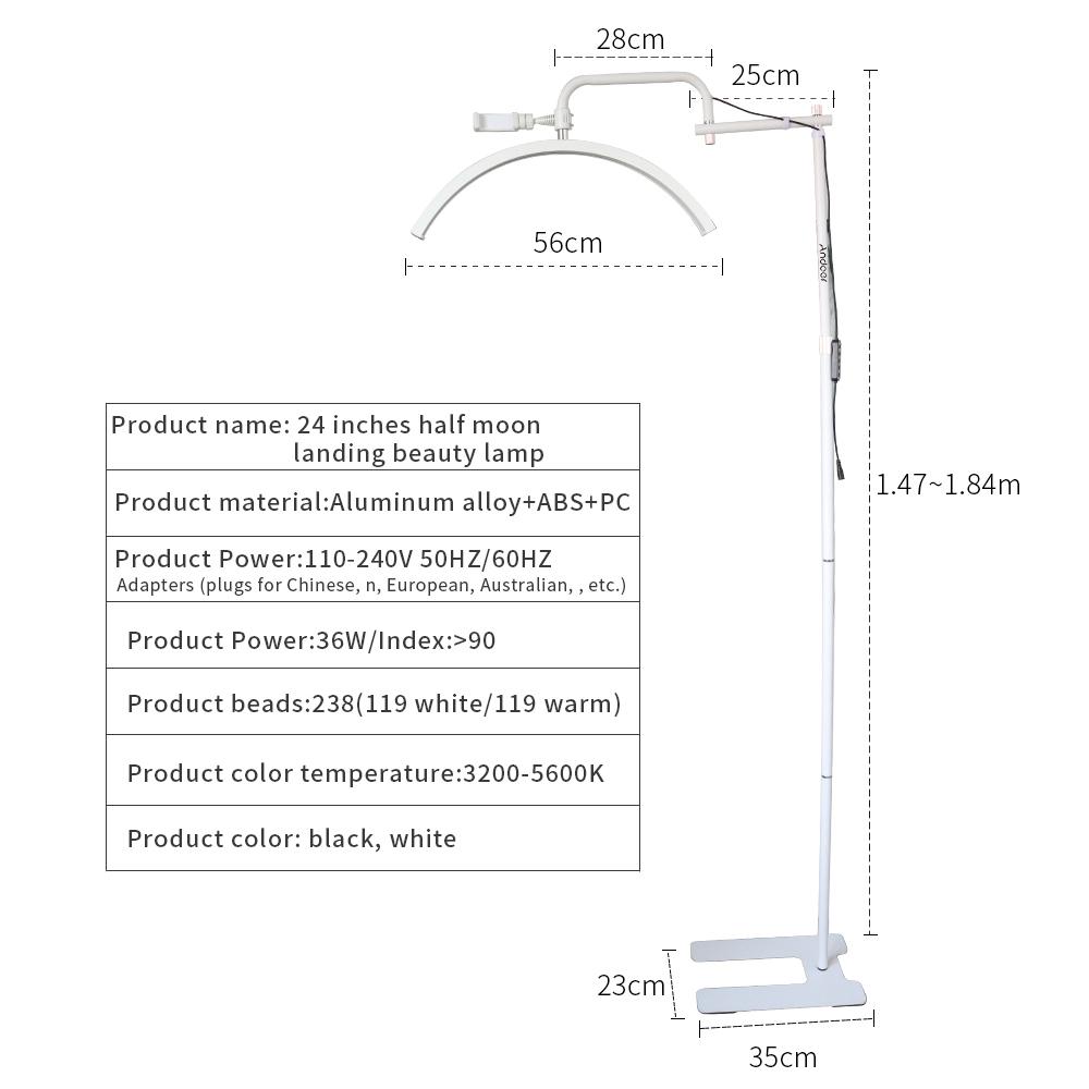Andoer 36W Half-moon Shaped Fill Light Floor LED Video Light 3200K-5600K Dimmable with Metal Light