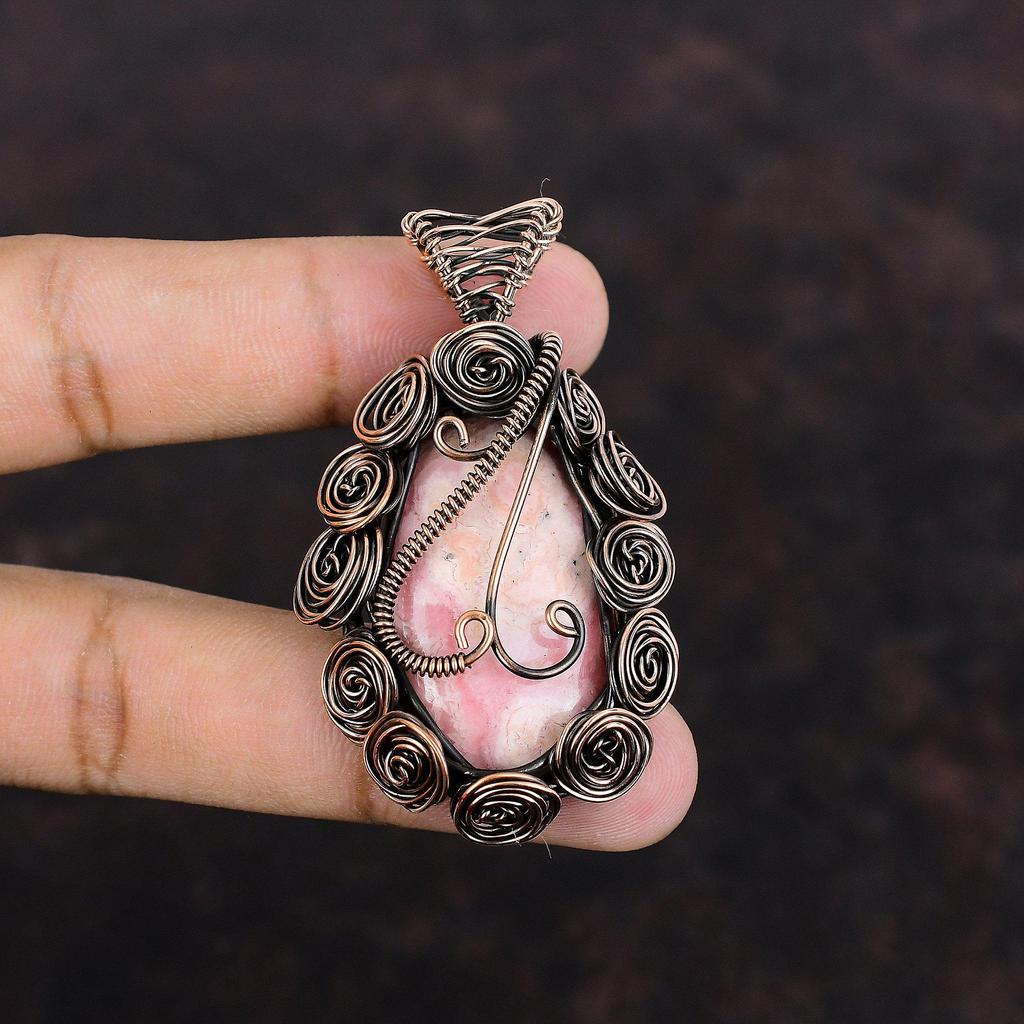 Rhodochrosite Pendant Copper Wire Wrapped Pendant Original Gemstone Pendant Beautiful Copper Jewelry Gift For Her Handmade Wire Wrap Jewelry