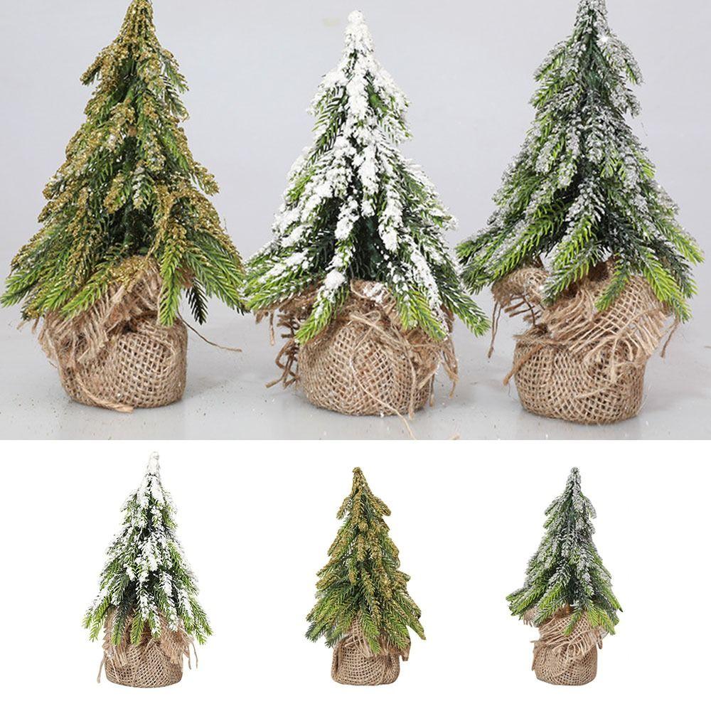 Stable Mini Christmas Tree Burlap Miniature Snow Pine Tree Desktop Decoration   New Year