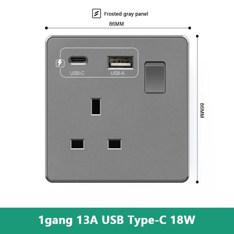 Великобритания 13A с USB Type-c 18W быстрая зарядка настенная силовая розетка вилка, Универсальный настенный выключатель света двойной USB электрическая розетка AC110-250V
