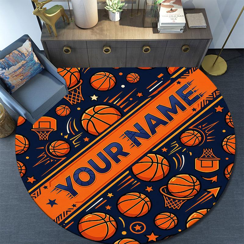 Custom Name,Vintage Ball Sports pattern round rug,Carpet Rug for Living Room Bedroom Playroom ,Non-slip Floor Mat,Holiday Gifts and Birthday Gifts.