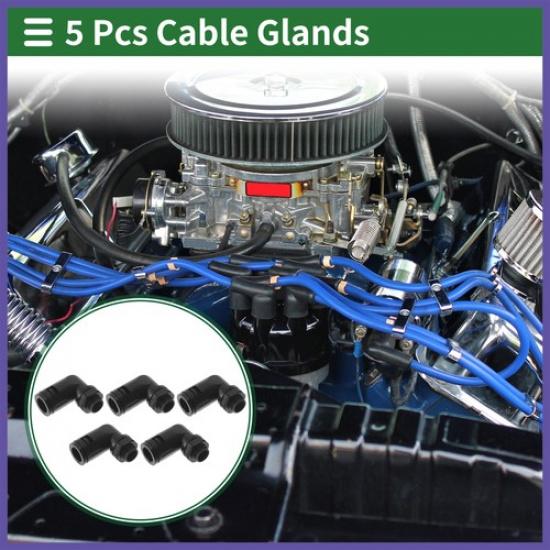 PG7 Cables Glands 039" 90 Degree Bellows Joint PA6 Nylon Black 5 Pcs