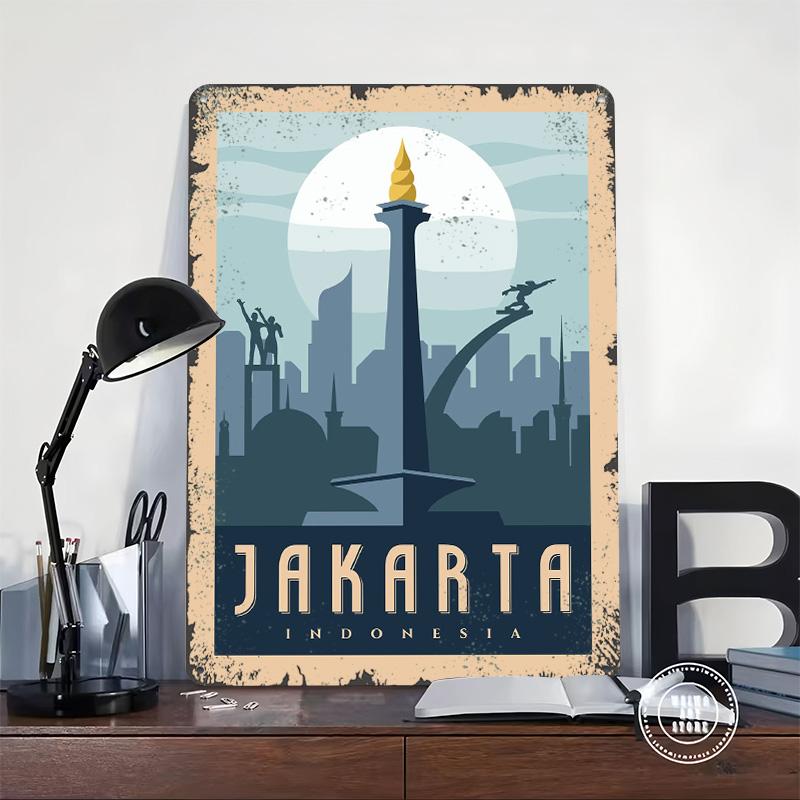 Jakarta Indonesia Travel Metal Poster Customized Wall Art Retro Vintage Tinplate Signs for Office Decoration Room Home Decor