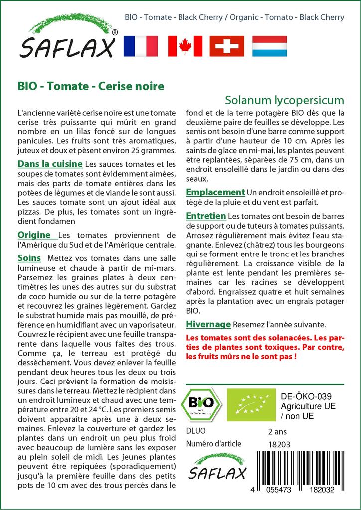 SAFLAX Garden in the Bag - Органический - Помидор - Черная вишня - 10 семян - С субстратом в подходящем пакете - Solanum lycopersicum