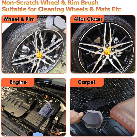Tire Brush Wheel Cleaner Brush,Soft Bristle Cleaning Brush,Car Wash Brush Clean Tires & Wheel Releases Dirt And Road Grime,Car Accessories For