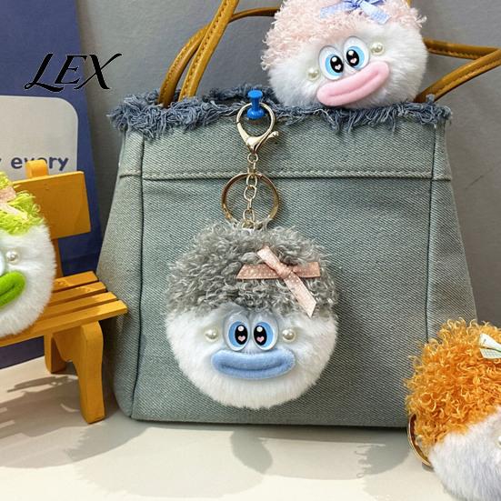 Bowknot Head Keychain Cartoon Curly Hair Keychain, Plush with Metal Clasp, Clasp Backpacks Handbags Keys Decorative Pendant for Men Women