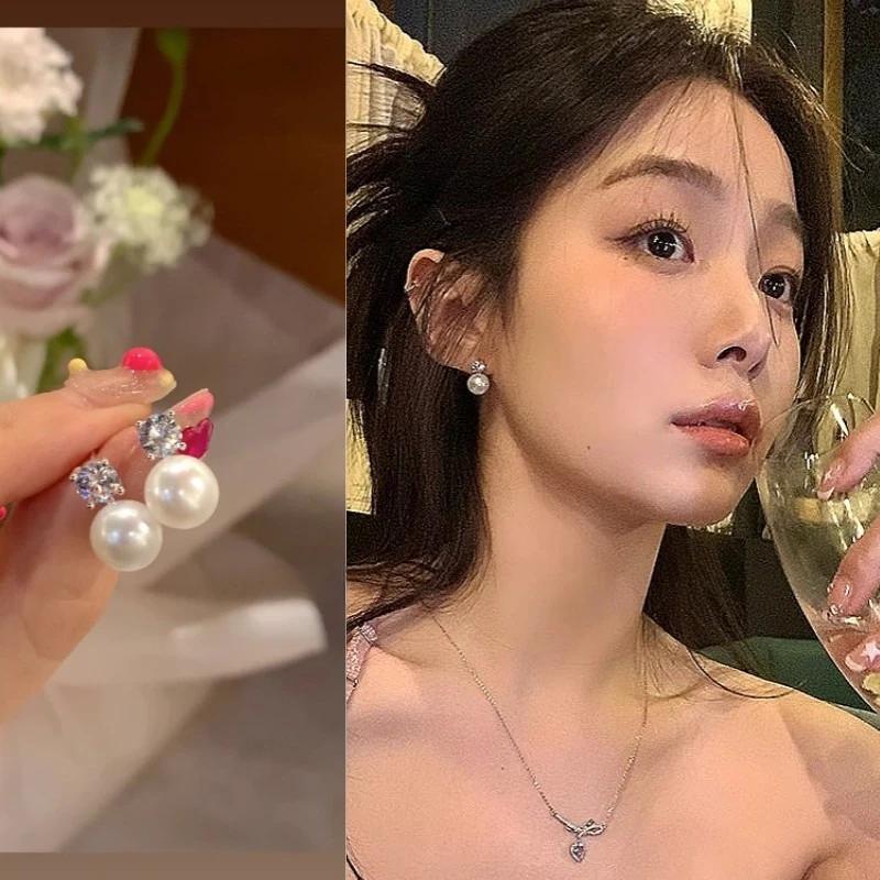 Vintage Long Rhinestone Ear Clips Without Ears Hole Earrings Temperament Crystal Pearl Clip on Earrings for Women Wedding Party