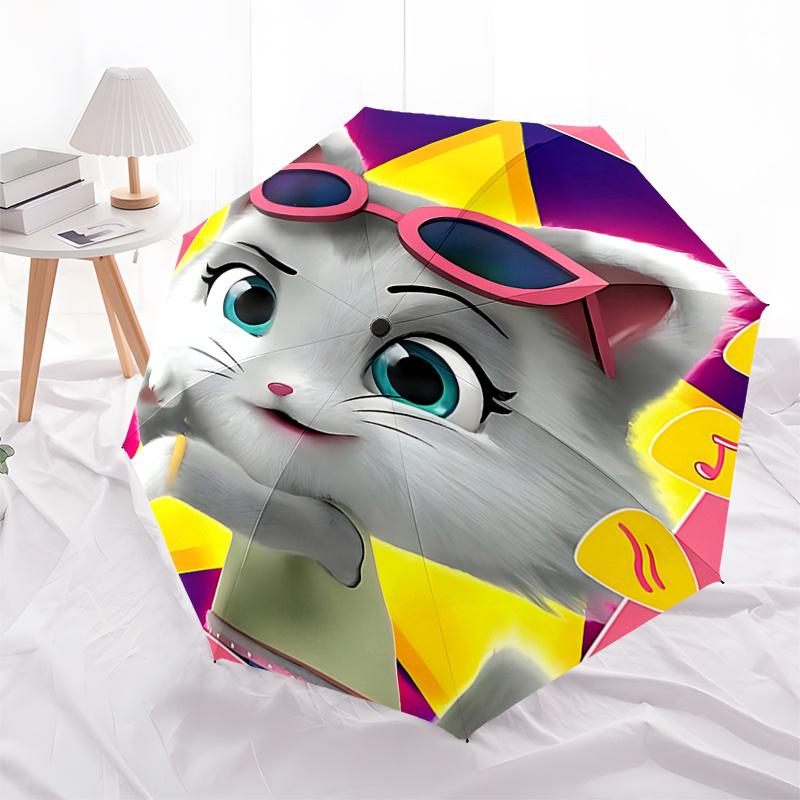 Milady Automatic Folding Umbrella with Music Notes and Guitar Picks Design Portable 3 Fold Design, 8 Bone Iron Frame Outdoor Umbrella for Fa