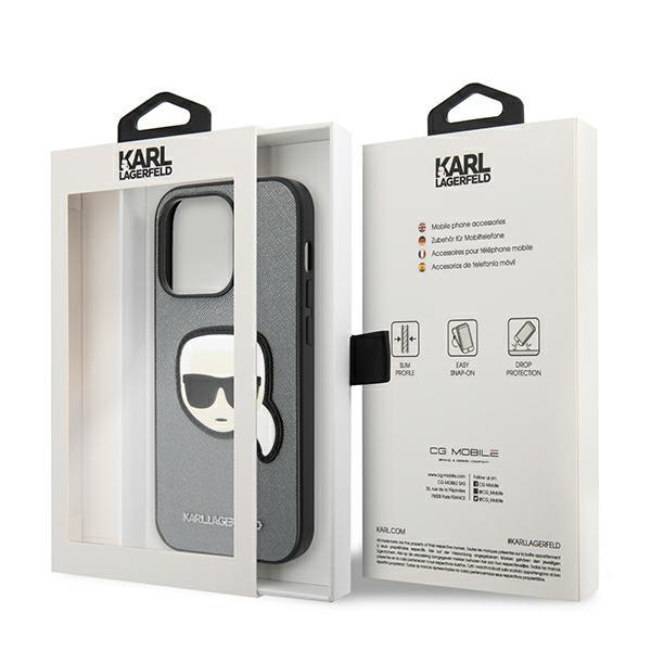 Etui do iPhone 14 Pro Karl Lagerfeld Saffiano Srebrne