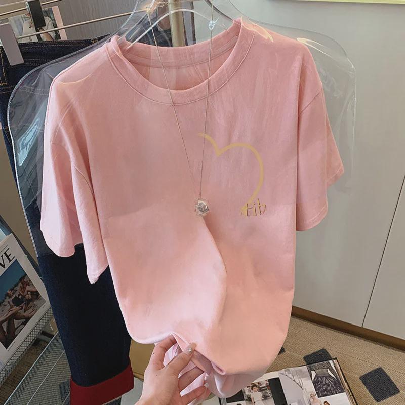 2023 Женская модная свободная тонкая белая хлопковая футболка с коротким рукавом и принтом