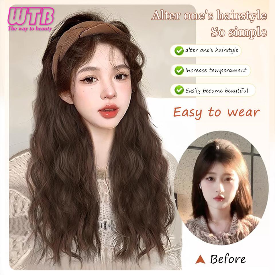 Синтетический парик с повязкой на голову, натуральный бесшовный зажим для наращивания волос, длинный волнистый женский парик, натуральный термостойкий полупарик для женщин