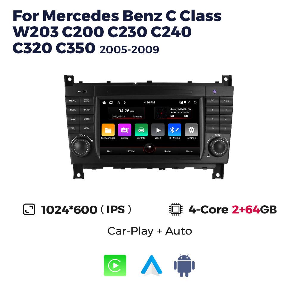 7-дюймовая автомагнитола на Android 13, подходит для Mercedes Benz C-Class W203 C200 C230 C240 C320 C350 2005-2009, Carplay, Авто GPS, FM, Аудио