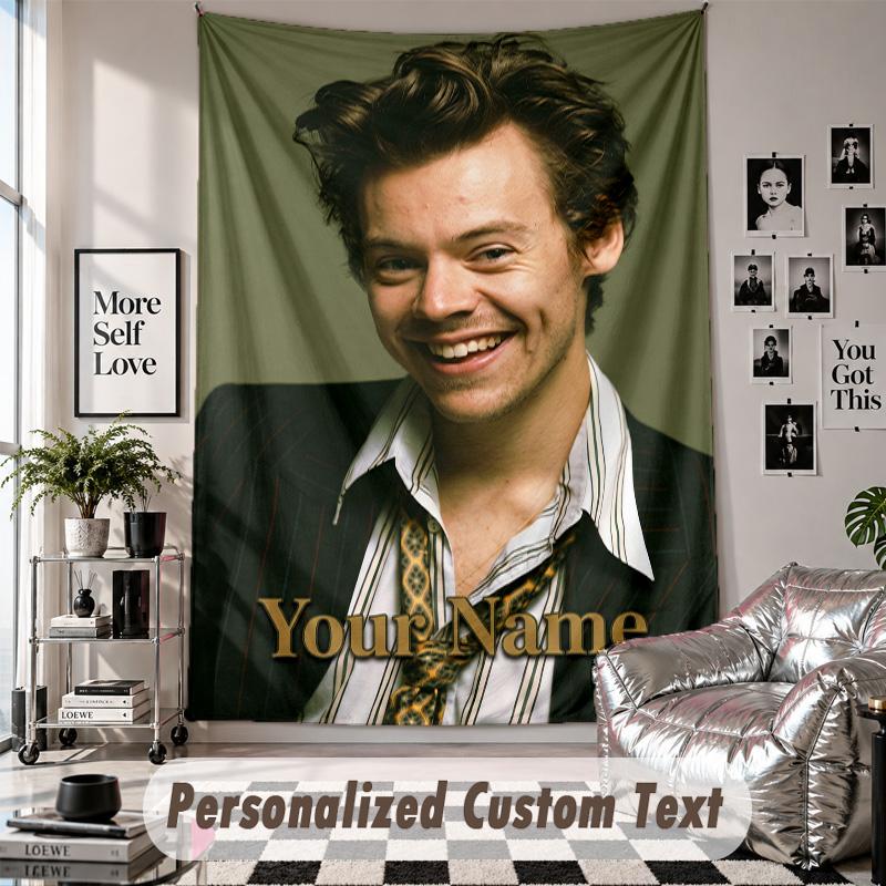 Wall Hanging Tapestry With Custom Name & Text, Harry Styles Decorative Tapestry For Bedroom