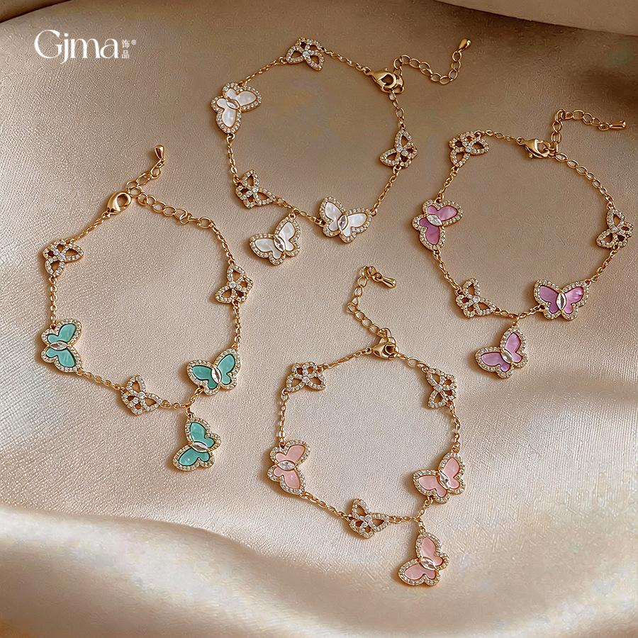Zircon plate butterfly pendant bracelet, Korean-style bracelet for women, lightweight and luxurious, with a delicate and fresh aesthetic