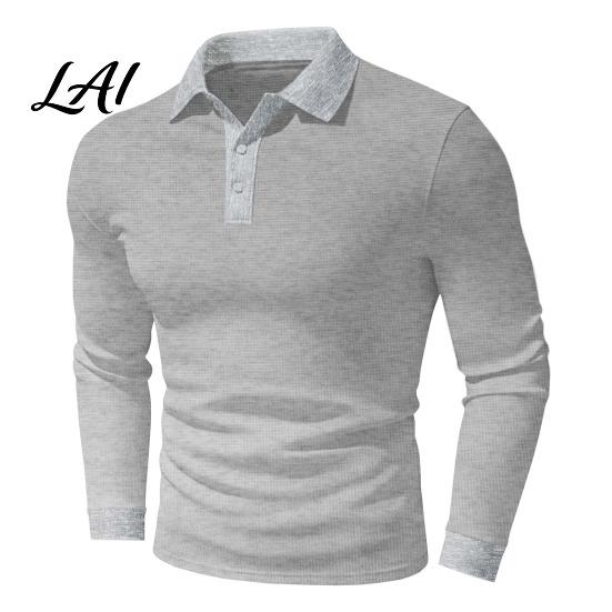 Long Sleeve Golf Wear Men Shirt Turndown Collar Button Neck Formal Office Shirt Solid Color Breathable Pullover Top for Sports Daily Mens