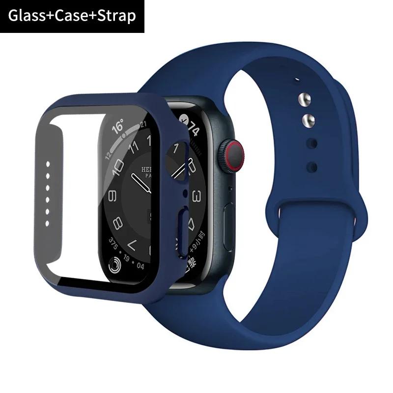 Стекло+корпус+ремешок для Apple Watch band 44 мм 45 мм 42 мм 41 мм 40 мм 38 мм Силиконовый ремешок для часов браслет iWatch series 8 9 7 6 5 4 3 SE