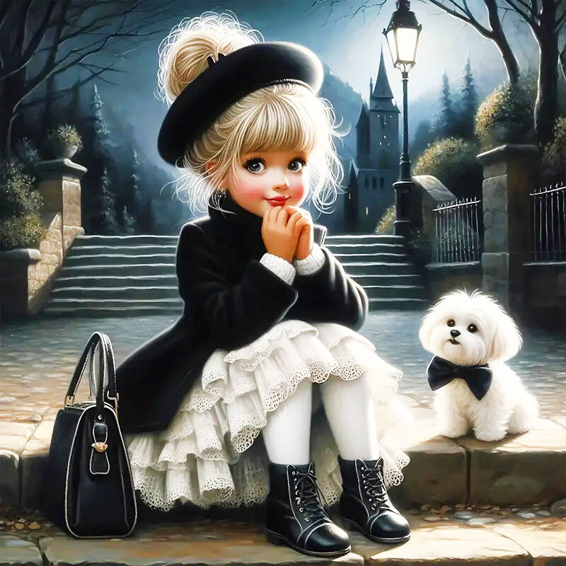 Алмазная мозаика своими руками Портрет Девочка Полная Круглая Алмазная Мозаика Животное Собака Новая Коллекция Настенный Декор Набор для Рукоделия