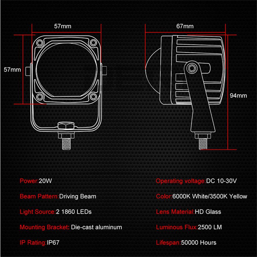 2 шт. 2" Квадратные 20 Вт Светодиодные Рабочие Фонари Точечный Дальний Противотуманный Фонарь Для Автомобиля Грузовика Лодки Квадроцикла