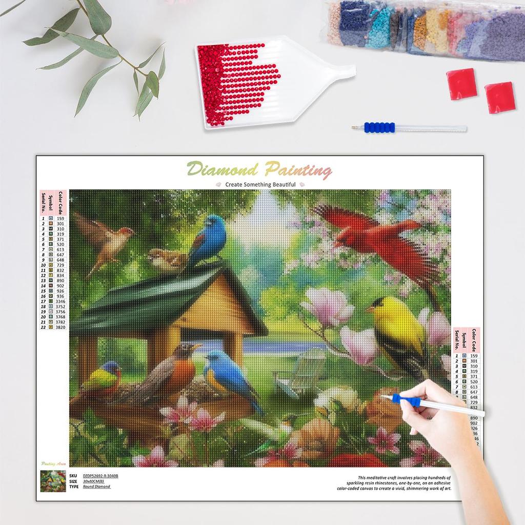 Алмазная картина Птица Цветок Полный Круглый Набор Стразов Вышивка Пейзаж Ремесленная Мозаика Подарок ручной работы 30x40 см/12x16 дюймов