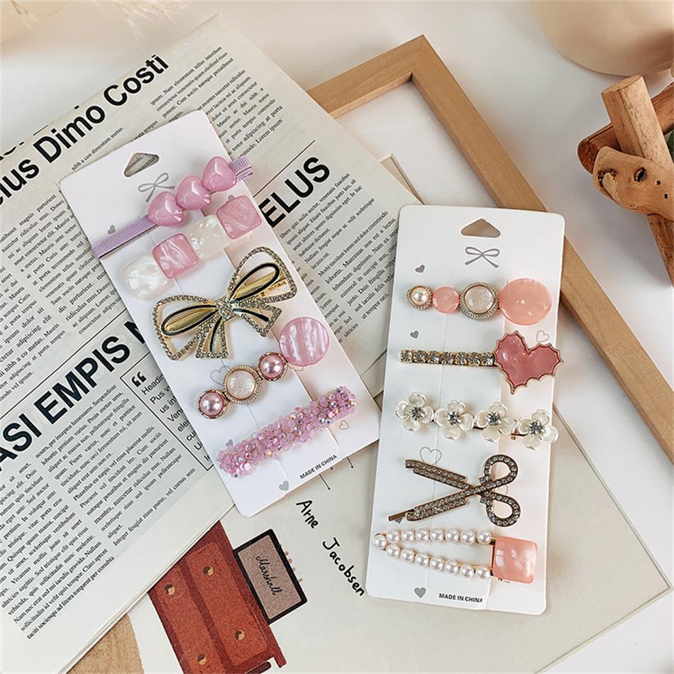 1Set Handmade Pearls Hair Clips Pin for Women Fashion Geometric Heart Barrettes Headwear Girls Sweet Hairpins Hair Accessories