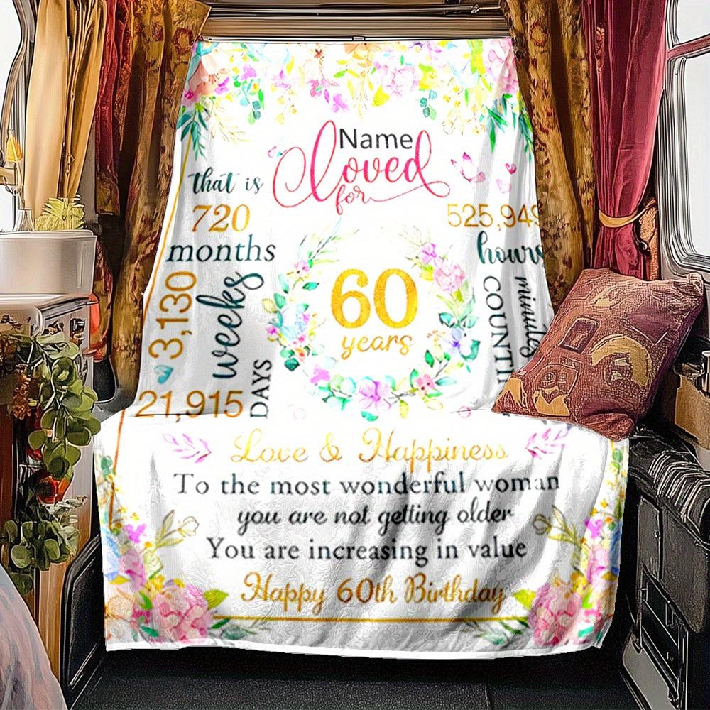 60Th Birthday Celebration Four Seasons Blanket Customized With Your Name Lightweight And Warm Perfect Gift For Home Office Camping Sofa Travel Beach