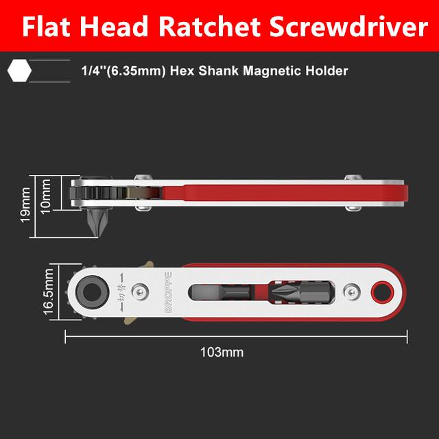 BROPPE Набор магнитных двусторонних отверток с храповым механизмом, прямоугольный 1/4 дюйма, шестигранный хвостовик, поворотная головка с трещоткой для узкого пространства, сделай сам