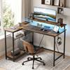 Reversible L Led Light Gaming Work Desk Rustic Brown