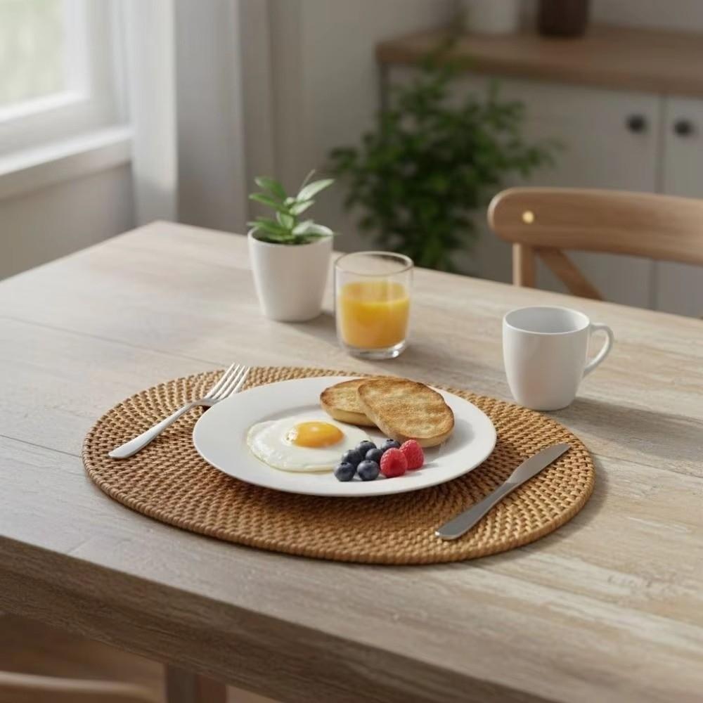 Oval Shape Rattan Woven Placemat Heat-Insulated Non-Slip Table Mat Heat-Resistant Mat Dining Table