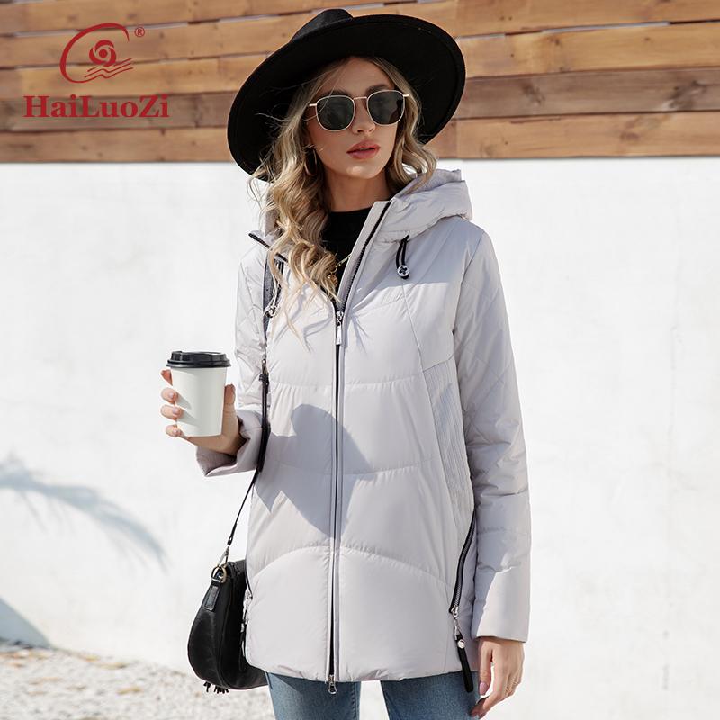 HaiLuoZi 2023 новые весенние куртки женские средней длины с боковыми карманами повседневные женские стеганые парки с капюшоном на молнии стиль женское пальто 3361