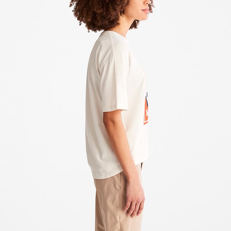 Timberland Футболка с коротким рукавом и круглым вырезом с буквенным принтом, женские топы, винтажно-белые A41TR-CM9