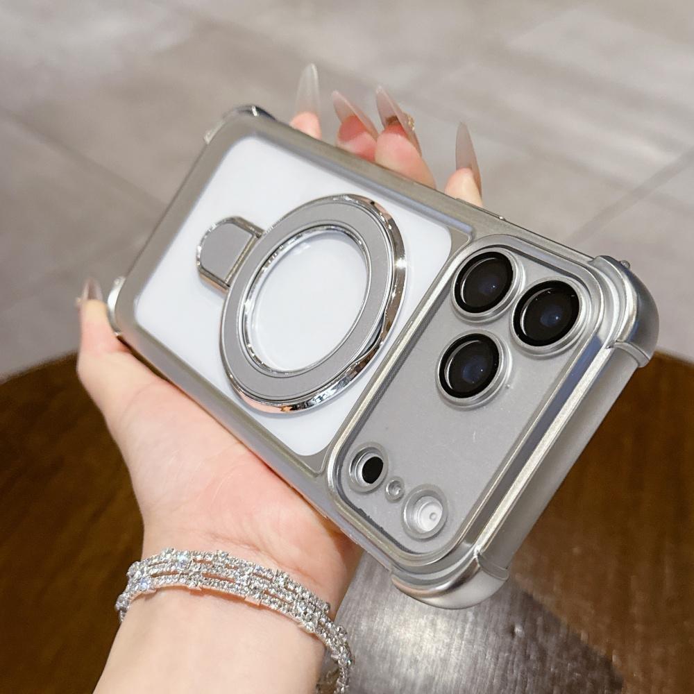 Magnetic Plating Matte Bracket Stand Clear Case For iPhone 17 Air 16 15 14 13 Pro Max Plus Shockproof Lens Protect Cover
