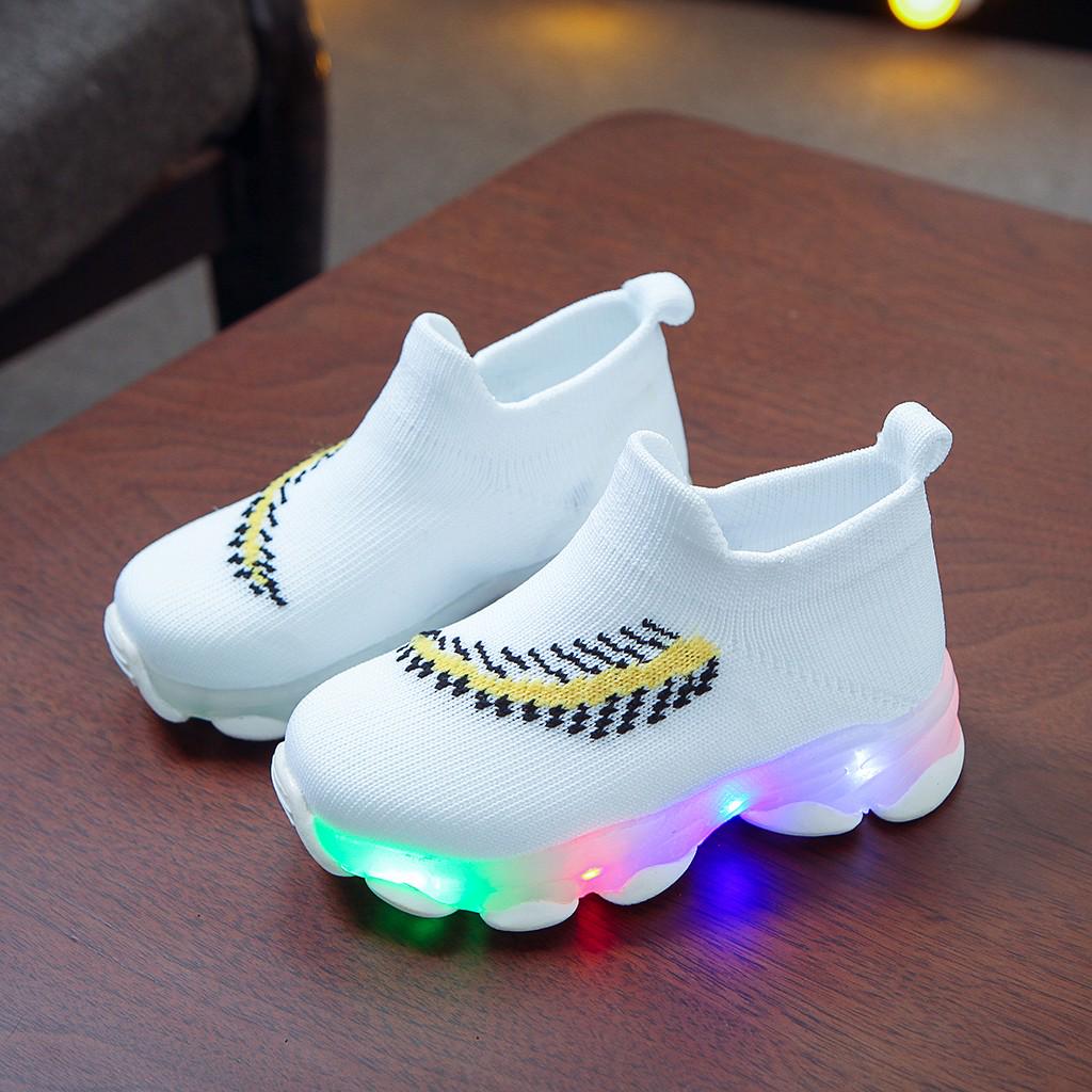 JM Shop Luminous Sneakers Toddler Children Baby Girls Boys Feather Mesh Led Socks Sport Run Casual Shoes