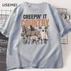 Country Halloween Funny Western Tshirt Graphic Tees Unisex Women Cotton Short Sleeve Tshirt Vintage Farm Animals T Shirt