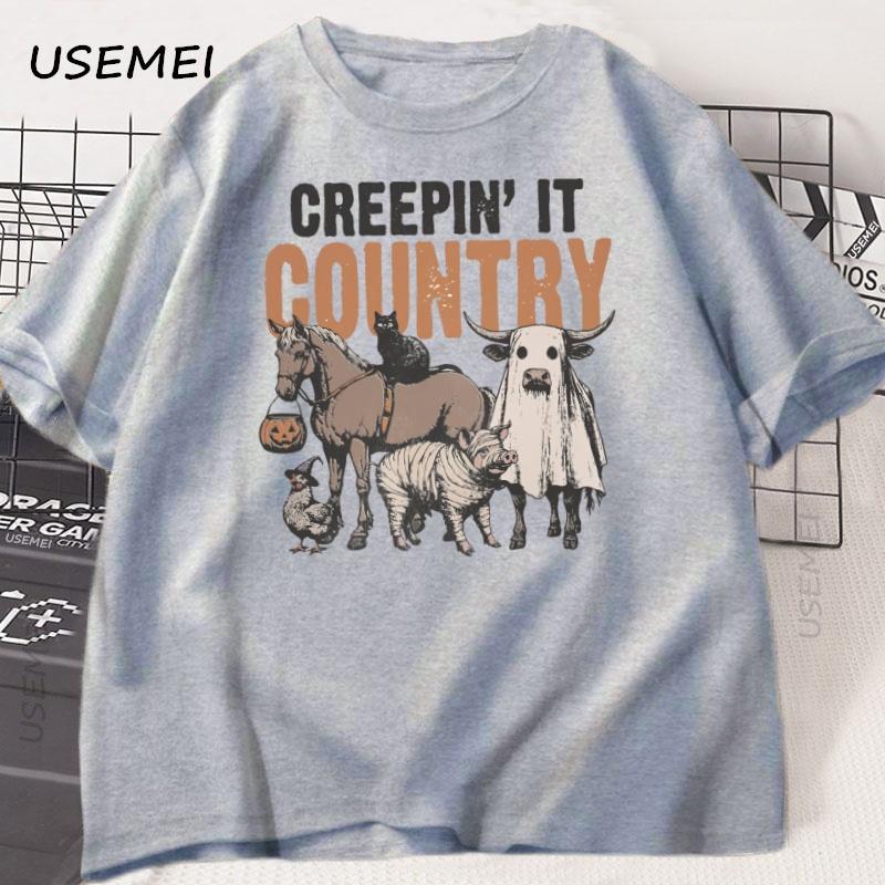 Country Halloween Funny Western Tshirt Graphic Tees Unisex Women Cotton Short Sleeve Tshirt Vintage Farm Animals T Shirt