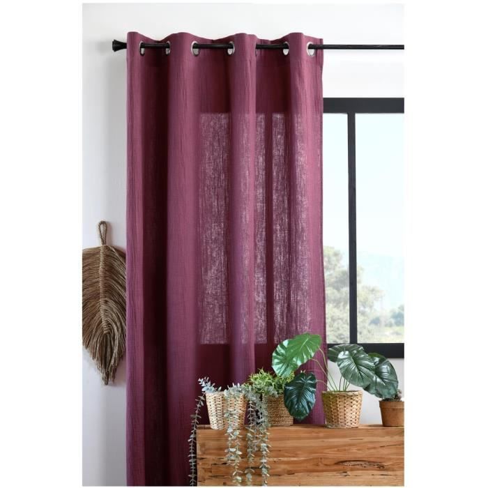 Rideau a oeillets en gaze de coton 140 x 260 cm Pop color pourpre
